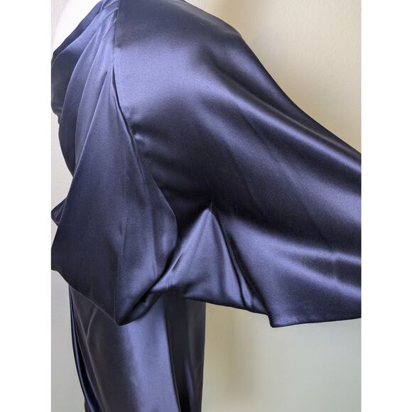 Malandrino 100% Silk Drape Goddess Navy Blue Dress Women 38 Designer Luxury - Picture 9 of 15